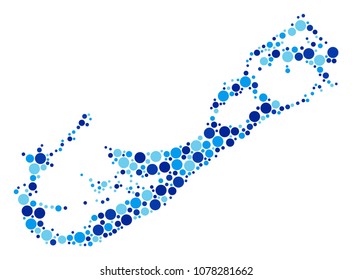 Bermuda Island Map mosaic of round dots in variable sizes and blue shades. Scattered small spheres are arranged into Bermuda Island Map illustration. Vector cartography blue map design concept.