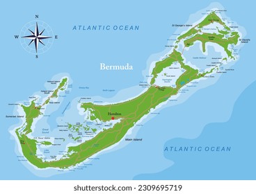 Mapa físico altamente detallado de las islas Bermudas