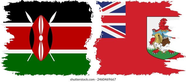 Bermuda and Kenya grunge flags connection, vector
