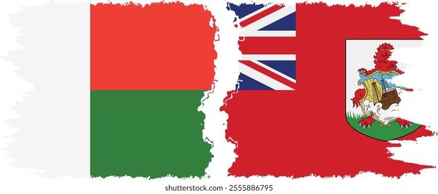 Bermuda and Madagascar grunge flags connection, vector