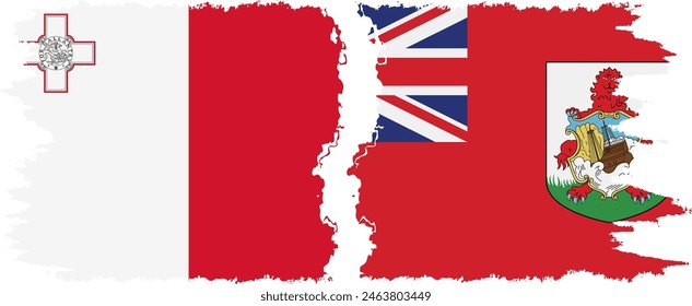 Bermuda and Malta grunge flags connection, vector