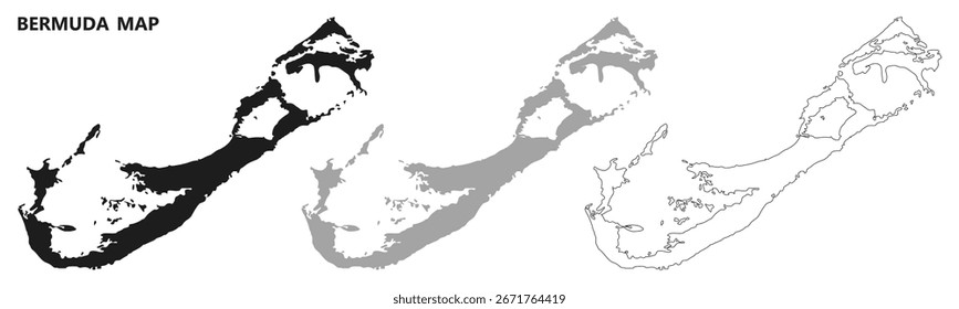 Bermuda Mapa negro, Bermuda Mapa gris, Bermuda Mapa Esquema Imágenes vectoriales