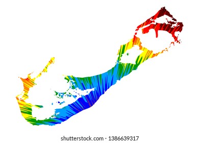 Bermudas - el mapa está diseñado con un patrón colorido abstracto de arcoiris, mapa de las islas Bermudas hecho de explosión de color,