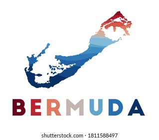 Bermuda map. Map of the island with beautiful geometric waves in red blue colors. Vivid Bermuda shape. Vector illustration.