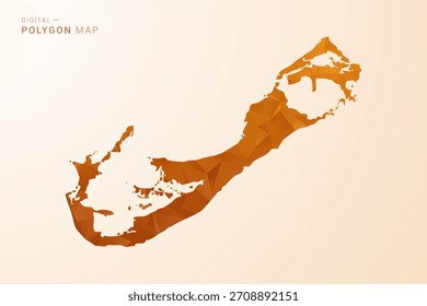 Mapa de Bermudas - Ilustración vectorial de polígono de polietileno bajo en tono naranja, estilo geométrico limpio, aislado sobre fondo blanco.