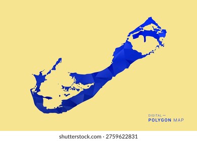 Bermuda Map - Low poly polygon map in deep blue gradient on soft beige background, modern minimal geometric design, clean abstract vector illustration with faceted triangulated style.