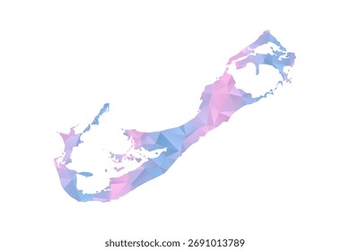 Bermuda Map - Polygon Style Vector Illustration in Pastel Blue and Pink Gradient, Low Poly Geometric Design, Isolated on White Background for Infographics and Education.