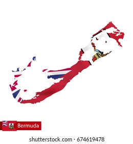 Bermuda map with waving flag of country. Vector illustration.