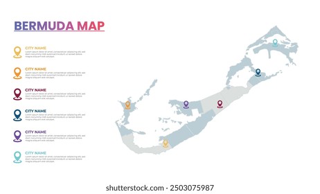 Bermuda Modern Map Infografik Vorlage, Detaillierte Infografik Karte von Bermuda Beliebte Stadt