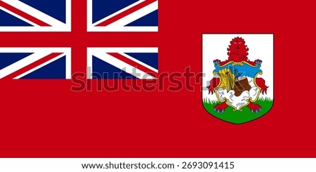 Bermuda national flag featuring red ensign with Union Jack and coat of arms. Represents heritage, British ties, and island identity.