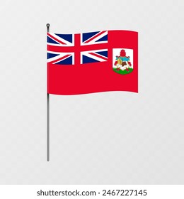 Bermuda national flag on flagpole. Vector illustration.