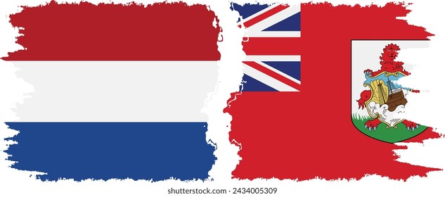 Bermuda and Netherlands grunge flags connection, vector