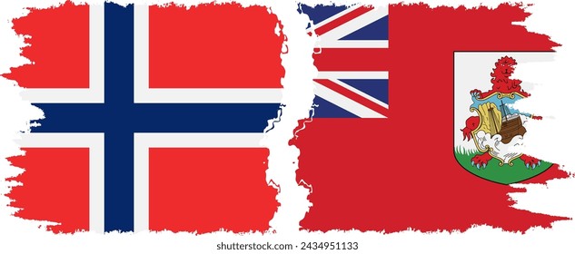 Bermuda and Norwegian grunge flags connection, vector