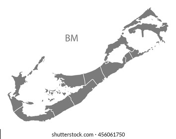 Bermuda With Parishes Map Grey