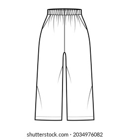 Bermuda shorts Activewear technical fashion illustration with elastic normal waist, high rise, pockets, Relaxed fit, calf length. Flat apparel template front, white color. Women men unisex CAD mockup