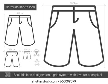 Icono de línea vectorial de cortos de Bermudas aislado en fondo blanco. Icono de línea de cortos de Bermudas para infografía, sitio web o aplicación. Icono escalable diseñado en un sistema de cuadrícula.