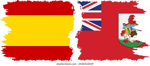 Bermudas y España grunge banderas de conexión, vector