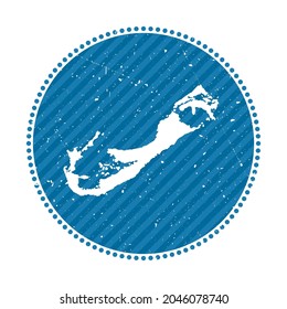 Bermuda striped retro travel sticker. Badge with map of island, vector illustration. Can be used as insignia, logotype, label, sticker or badge of the Bermuda.