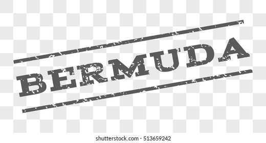 Bermuda watermark stamp. Text caption between parallel lines with grunge design style. Rubber seal stamp with scratched texture. Vector grey color ink imprint on a chess transparent background.