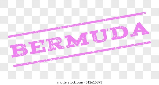 Bermuda watermark stamp. Text tag between parallel lines with grunge design style. Rubber seal stamp with dust texture. Vector violet color ink imprint on a chess transparent background.