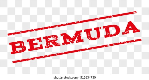 Bermuda watermark stamp. Text tag between parallel lines with grunge design style. Rubber seal stamp with scratched texture. Vector red color ink imprint on a chess transparent background.