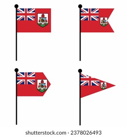 Bermuda waving flag icon set in 4 shape versions. Collection of flagpole sign for identity, emblem, and infographic.