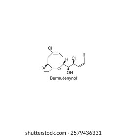 Bermudenynol skeletal structure.Polyacetylene compound schematic illustration. Simple diagram, chemical structure.