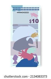 Ilustración del vector del dólar de las Bermudas. Dinero de las Bermudas puso billetes en paquete. Dinero en papel 10 DMO. Estilo plano. Aislado sobre fondo blanco. Diseño sencillo y mínimo.