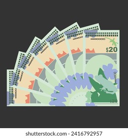 Bermudian Dollar Vector Illustration. Bermuda money set bundle banknotes. Paper money 20 BMD. Flat style. Isolated on white background. Simple minimal design.