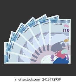 Ilustración del vector del dólar de las Bermudas. Dinero de las Bermudas puso billetes en paquete. Dinero en papel 10 DMO. Estilo plano. Aislado sobre fondo blanco. Diseño sencillo y mínimo.