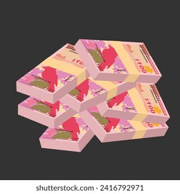 Ilustración del vector del dólar de las Bermudas. Dinero de las Bermudas puso billetes en paquete. Dinero en papel 100 DMO. Estilo plano. Aislado sobre fondo blanco. Diseño sencillo y mínimo.