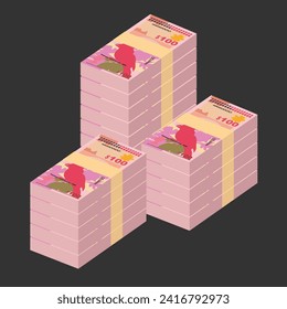 Ilustración del vector del dólar de las Bermudas. Dinero de las Bermudas puso billetes en paquete. Dinero en papel 100 DMO. Estilo plano. Aislado sobre fondo blanco. Diseño sencillo y mínimo.
