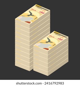Ilustración del vector del dólar de las Bermudas. Dinero de las Bermudas puso billetes en paquete. Dinero en papel 50 DMO. Estilo plano. Aislado sobre fondo blanco. Diseño sencillo y mínimo.