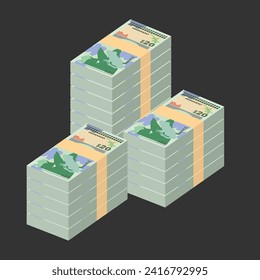 Bermudian Dollar Vector Illustration. Bermuda money set bundle banknotes. Paper money 20 BMD. Flat style. Isolated on white background. Simple minimal design.