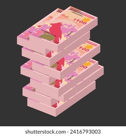 Bermudian Dollar Vector Illustration. Bermuda money set bundle banknotes. Paper money 100 BMD. Flat style. Isolated on white background. Simple minimal design.