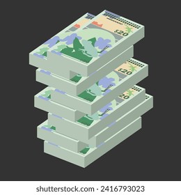 Bermudian Dollar Vector Illustration. Bermuda money set bundle banknotes. Paper money 20 BMD. Flat style. Isolated on white background. Simple minimal design.