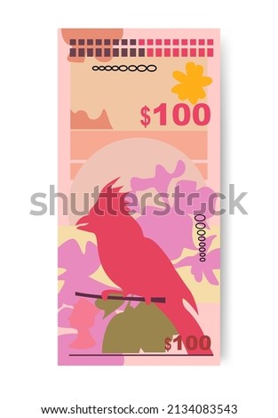 Bermudian Dollar Vector Illustration. Bermuda money set bundle banknotes. Paper money 100 BMD. Flat style. Isolated on white background. Simple minimal design.