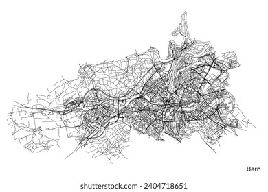 Bern city map with roads and streets, Switzerland. Vector outline illustration.