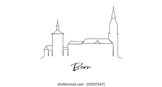 Bern city of Switzerland landmarks skyline - Continuous one line drawing