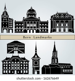 Bern landmarks and monuments isolated on blue background in editable vector file