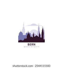 Bern logo with skyline, cityscape retro vector icon. Switzerland city horizon, facade, travel logotype