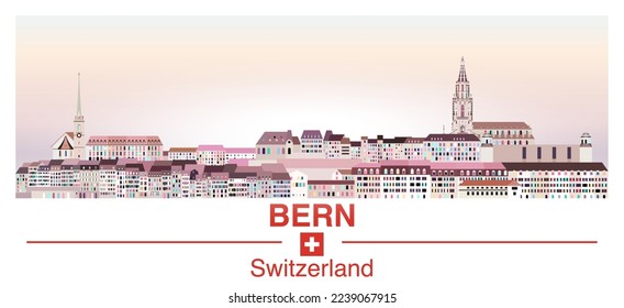 Bern skyline in bright color palette vector poster