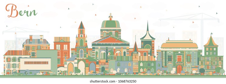 Bern Skyline with Color Buildings. Vector Illustration. Business Travel and Tourism Concept with Historic Architecture. Bern Cityscape with Landmarks.