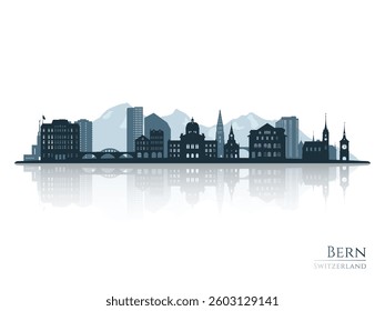 Bern skyline silhouette with reflection. Landscape Bern, Switzerland. Vector illustration.