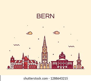 Bern skyline, Switzerland. Trendy vector illustration, linear style