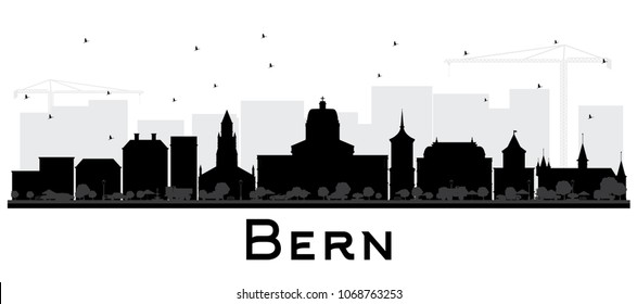 Bern Switzerland City Skyline with Black Buildings Isolated on White. Vector Illustration. Business Travel and Tourism Concept with Historic Architecture. Bern Cityscape with Landmarks.