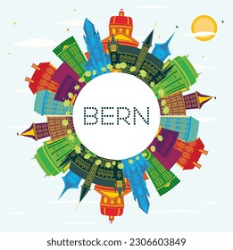 Bern Switzerland City Skyline with Color Buildings, Blue Sky and Copy Space. Vector Illustration. Business Travel and Tourism Concept with Historic Architecture. Bern Cityscape with Landmarks.