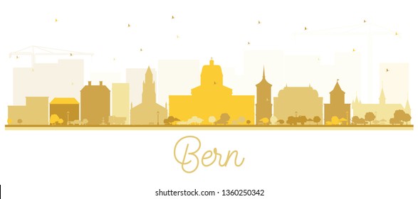 Bern Switzerland City Skyline with Golden Buildings Isolated on White. Vector Illustration. Business Travel and Tourism Concept with Historic Architecture. Bern Cityscape with Landmarks.