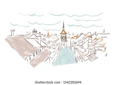 Bern Switzerland Europe vector sketch city illustration line art