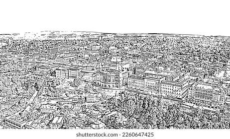 Bern, Switzerland. Federal Palace - Bundeshaus. Historic city center. Doodle sketch style. Aerial view